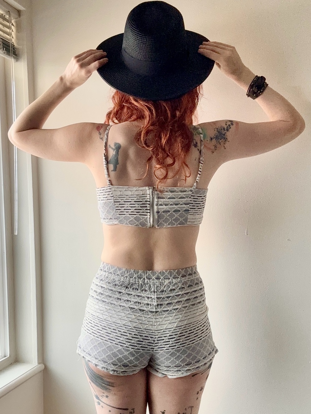 Black & White Eyelet Matching Set | Tie Front Crop Top + Shorts | S